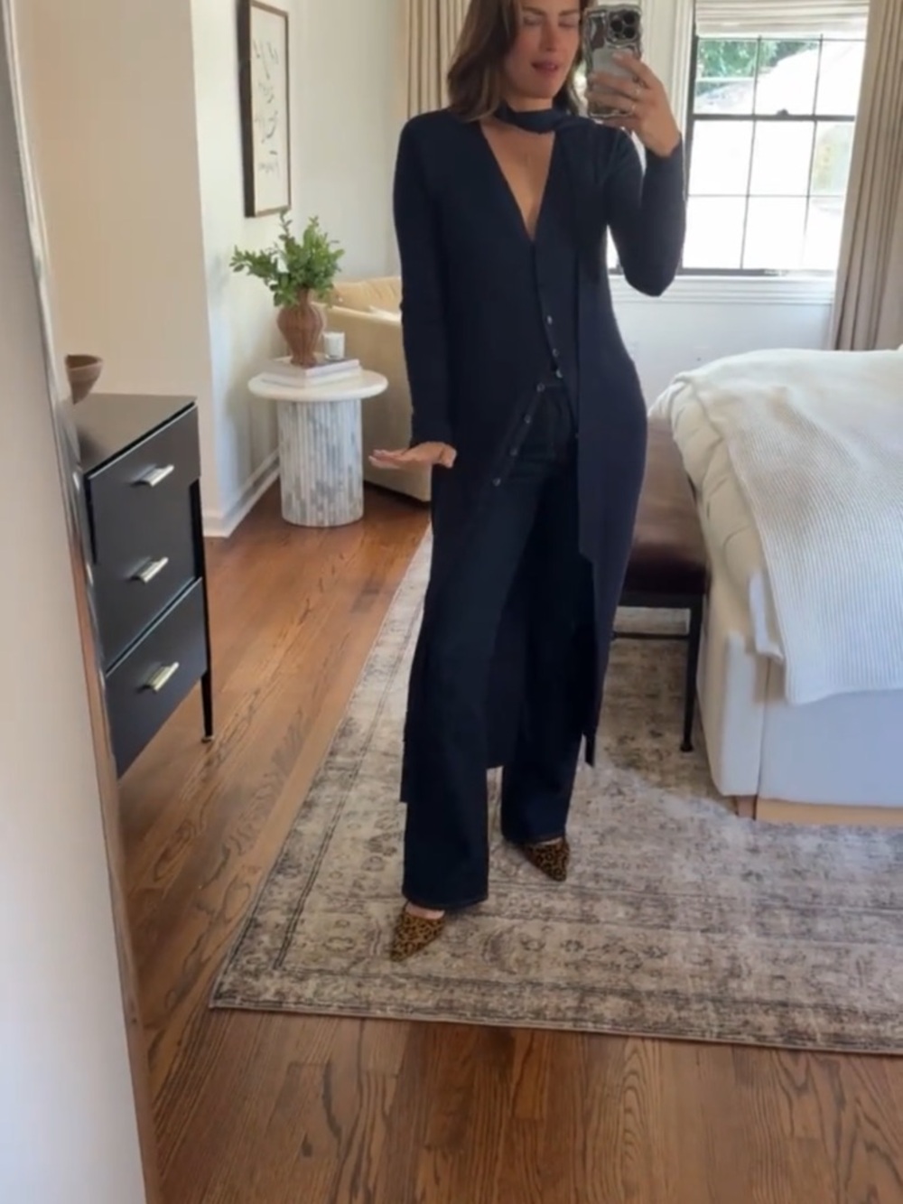Navy Scarf duster midi dress - Picture 2 of 4